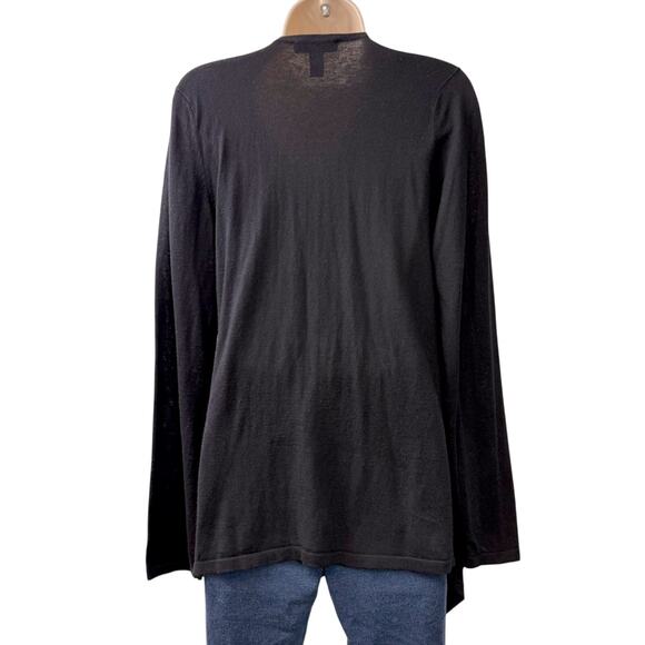 NWT INC Black Fringe Shawl Drape Front Top Long Sleeve Shoulder Buckle - Picture 15 of 16